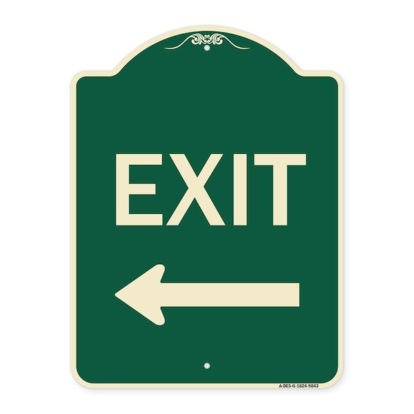 Designer Series-Exit With Left Arrow, Green Heavy-Gauge Aluminum, 24" H, 18" L, G-1824-9843